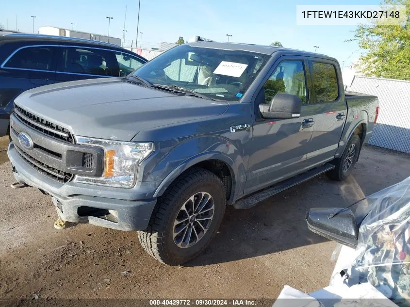 2019 Ford F-150 Xlt VIN: 1FTEW1E43KKD27148 Lot: 40429772