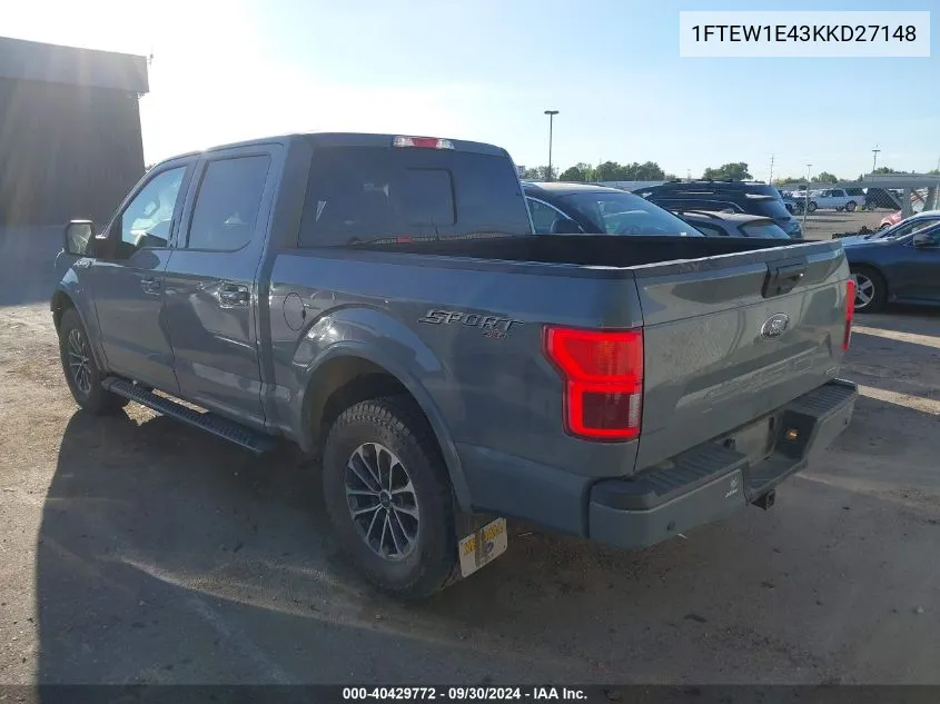 2019 Ford F-150 Xlt VIN: 1FTEW1E43KKD27148 Lot: 40429772