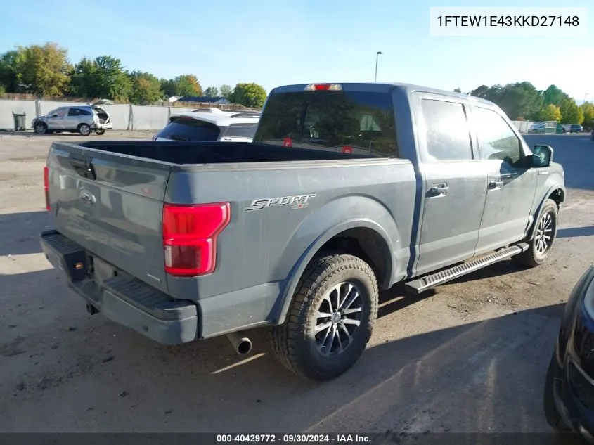 2019 Ford F-150 Xlt VIN: 1FTEW1E43KKD27148 Lot: 40429772