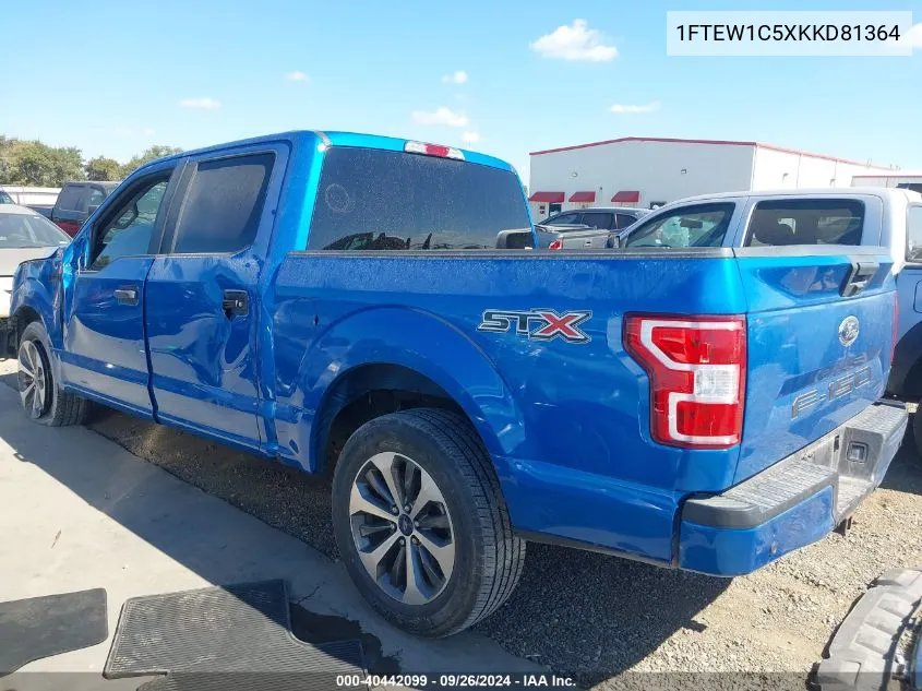 2019 Ford F150 Supercrew VIN: 1FTEW1C5XKKD81364 Lot: 40442099