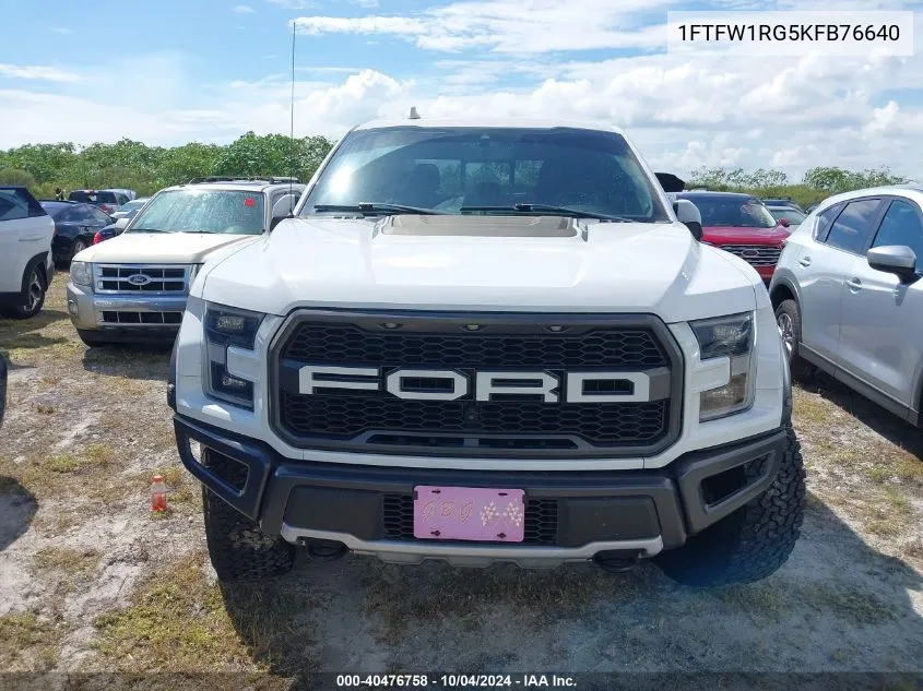 2019 Ford F-150 Raptor VIN: 1FTFW1RG5KFB76640 Lot: 40476758