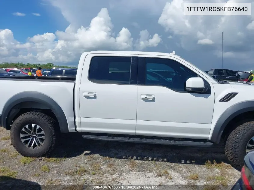 2019 Ford F-150 Raptor VIN: 1FTFW1RG5KFB76640 Lot: 40476758