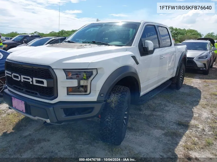 2019 Ford F-150 Raptor VIN: 1FTFW1RG5KFB76640 Lot: 40476758