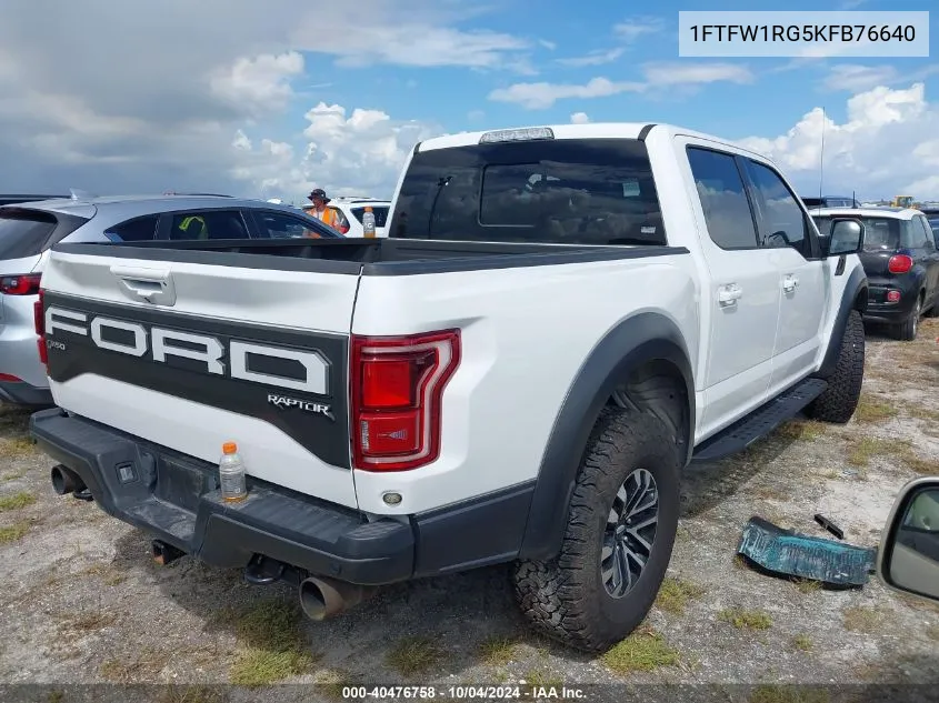 2019 Ford F-150 Raptor VIN: 1FTFW1RG5KFB76640 Lot: 40476758