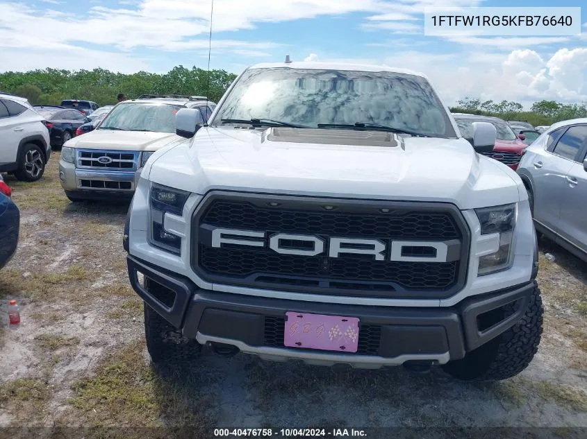 2019 Ford F-150 Raptor VIN: 1FTFW1RG5KFB76640 Lot: 40476758