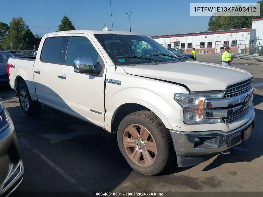 2019 Ford F-150 Lariat VIN: 1FTFW1E13KFA03412 Lot: 40518301