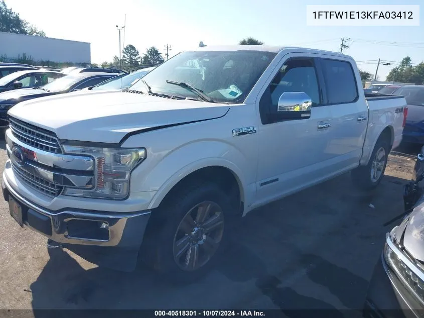 2019 Ford F-150 Lariat VIN: 1FTFW1E13KFA03412 Lot: 40518301