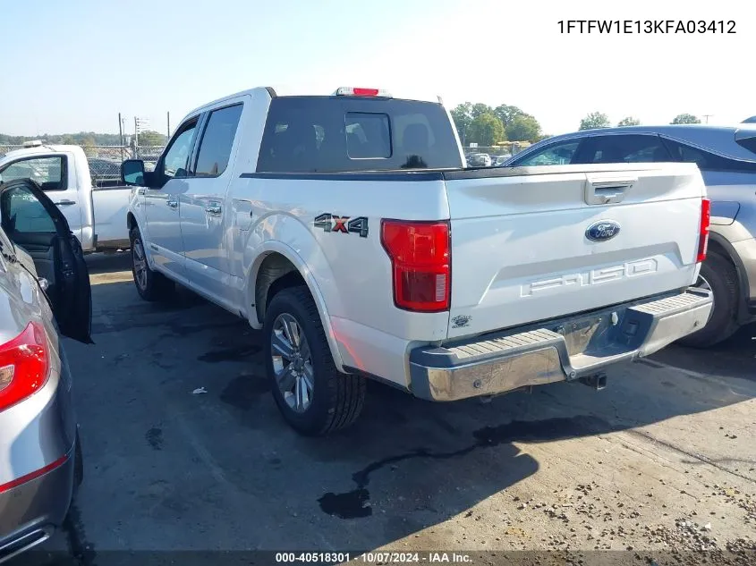 2019 Ford F-150 Lariat VIN: 1FTFW1E13KFA03412 Lot: 40518301