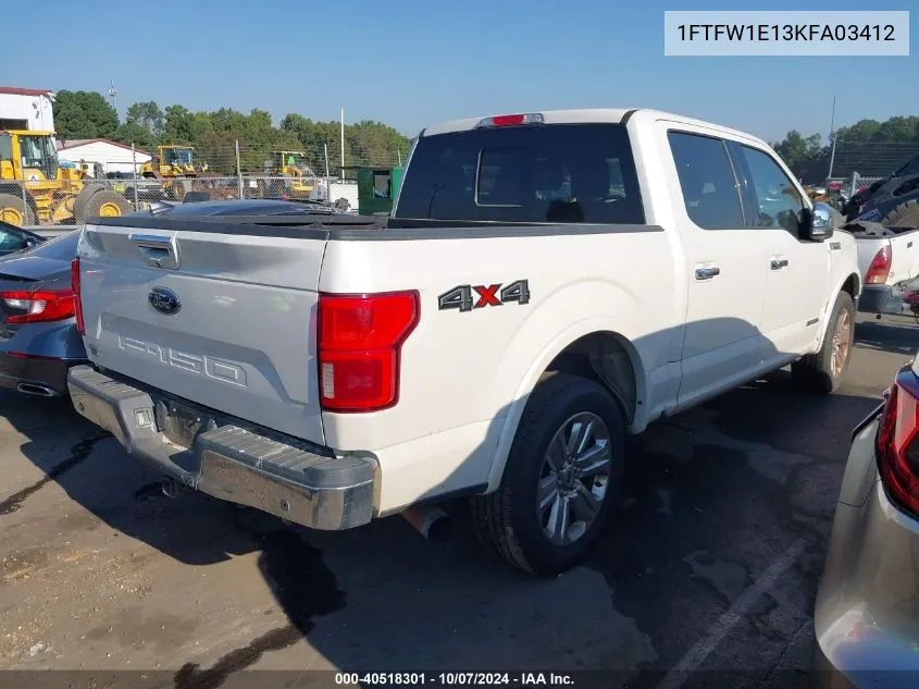 2019 Ford F-150 Lariat VIN: 1FTFW1E13KFA03412 Lot: 40518301