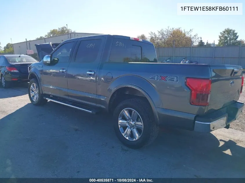 2019 Ford F-150 Lariat VIN: 1FTEW1E58KFB60111 Lot: 40535871