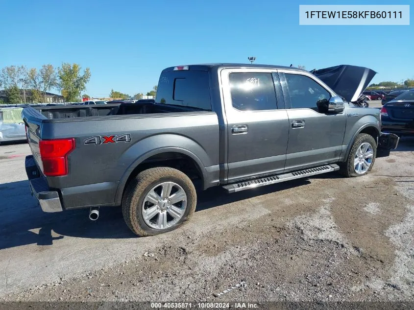 2019 Ford F-150 Lariat VIN: 1FTEW1E58KFB60111 Lot: 40535871