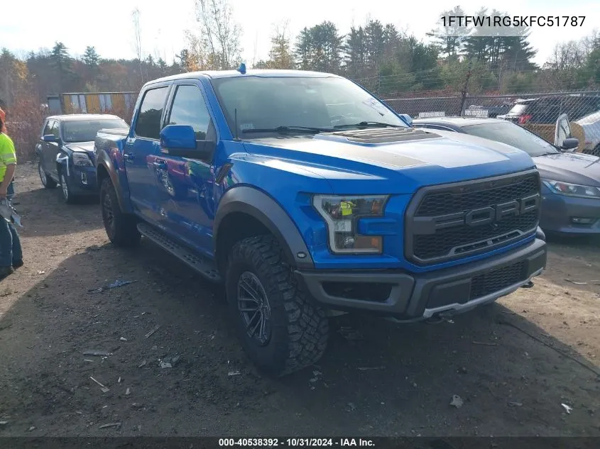 2019 Ford F-150 Raptor VIN: 1FTFW1RG5KFC51787 Lot: 40538392