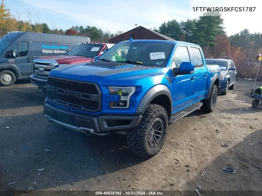 2019 Ford F-150 Raptor VIN: 1FTFW1RG5KFC51787 Lot: 40538392