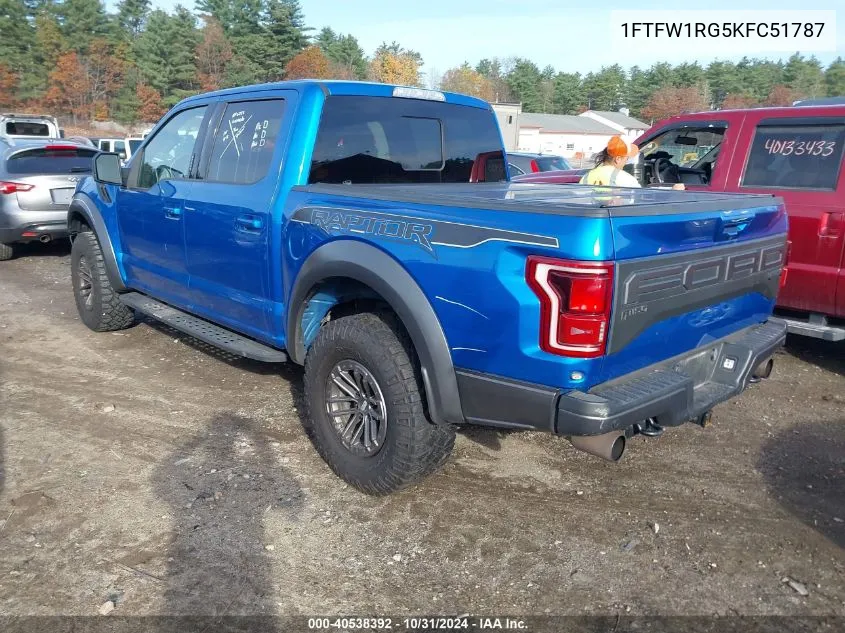 2019 Ford F-150 Raptor VIN: 1FTFW1RG5KFC51787 Lot: 40538392