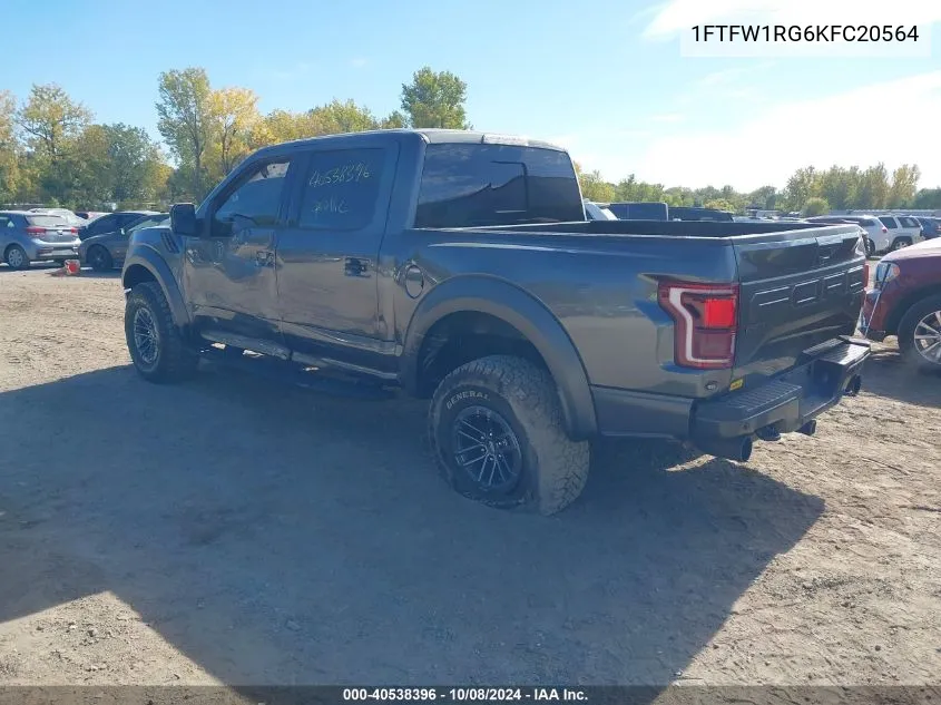 2019 Ford F-150 Raptor VIN: 1FTFW1RG6KFC20564 Lot: 40538396