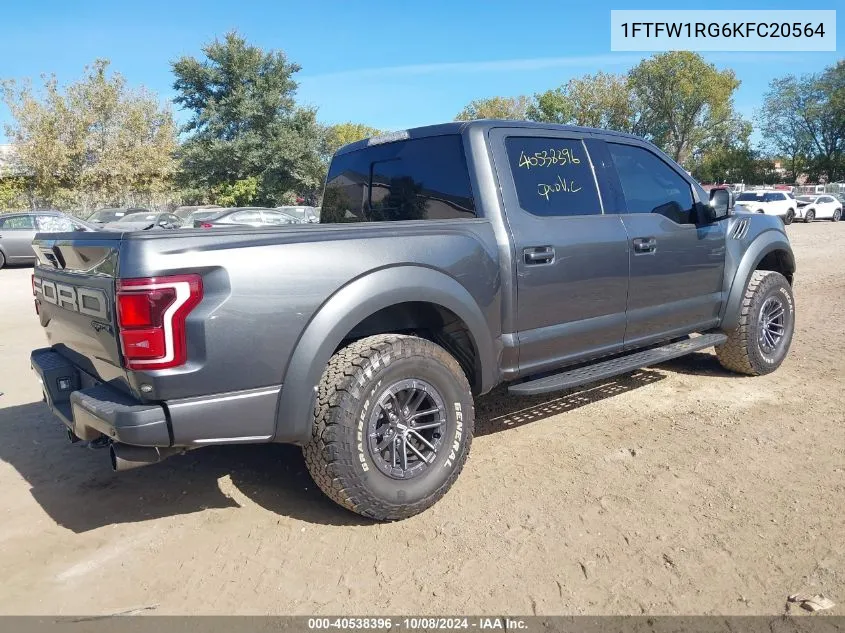 2019 Ford F-150 Raptor VIN: 1FTFW1RG6KFC20564 Lot: 40538396