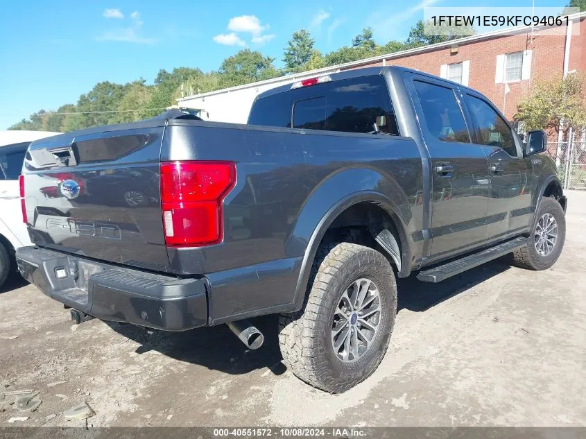 2019 Ford F-150 Lariat VIN: 1FTEW1E59KFC94061 Lot: 40551572