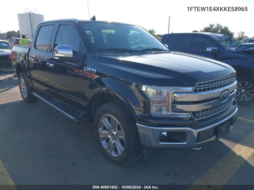 2019 Ford F-150 Supercrew VIN: 1FTEW1E4XKKE58965 Lot: 40551902