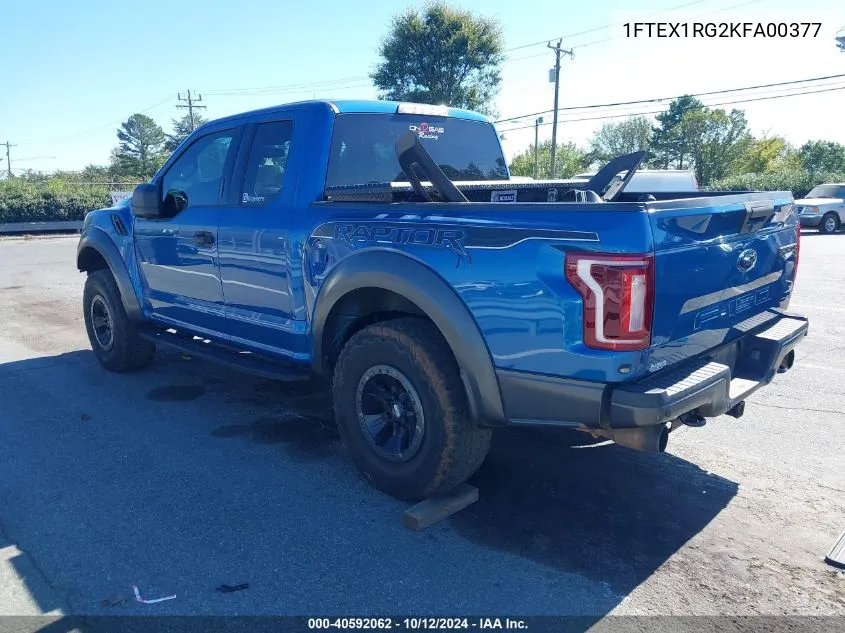 2019 Ford F-150 Raptor VIN: 1FTEX1RG2KFA00377 Lot: 40592062