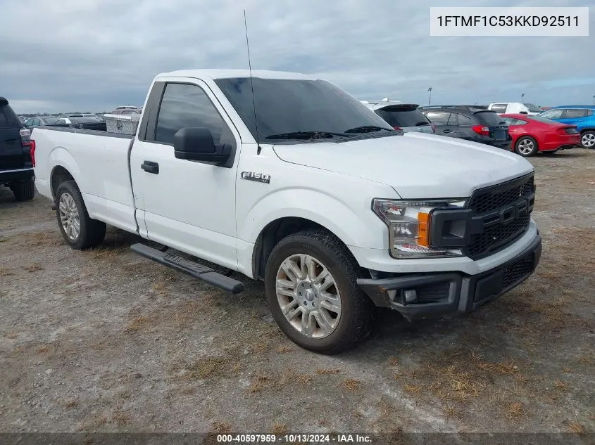 2019 Ford F-150 Xl VIN: 1FTMF1C53KKD92511 Lot: 40597959