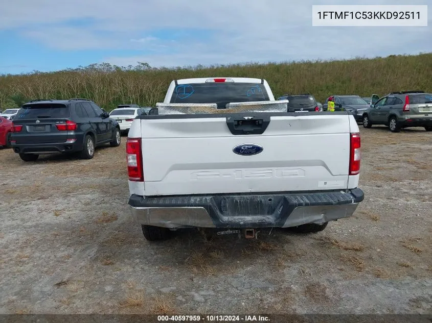 2019 Ford F-150 Xl VIN: 1FTMF1C53KKD92511 Lot: 40597959