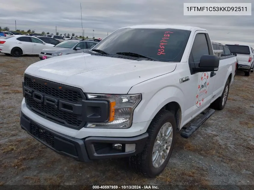 2019 Ford F-150 Xl VIN: 1FTMF1C53KKD92511 Lot: 40597959