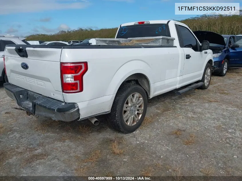 2019 Ford F-150 Xl VIN: 1FTMF1C53KKD92511 Lot: 40597959