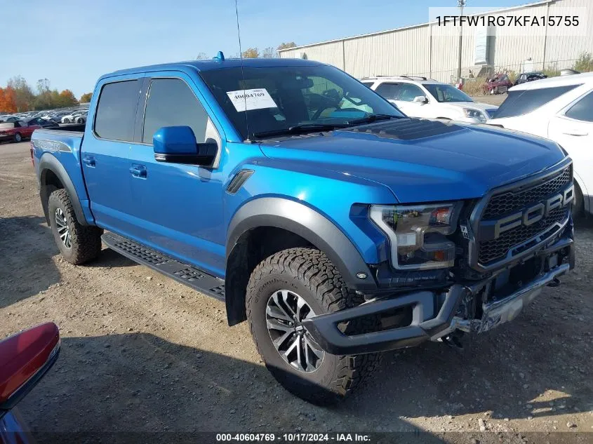 2019 Ford F-150 Raptor VIN: 1FTFW1RG7KFA15755 Lot: 40604769