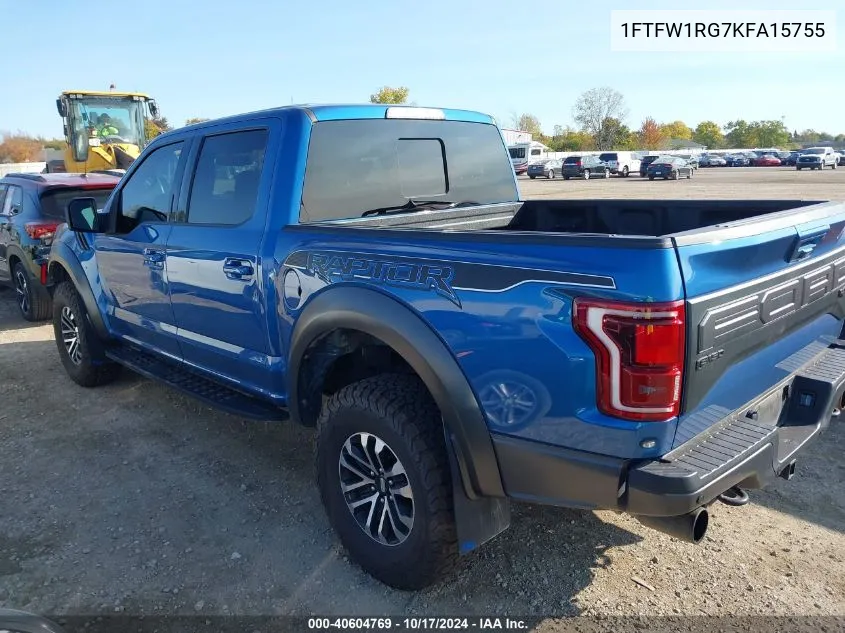 2019 Ford F-150 Raptor VIN: 1FTFW1RG7KFA15755 Lot: 40604769