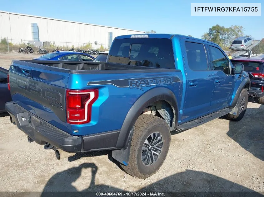 2019 Ford F-150 Raptor VIN: 1FTFW1RG7KFA15755 Lot: 40604769