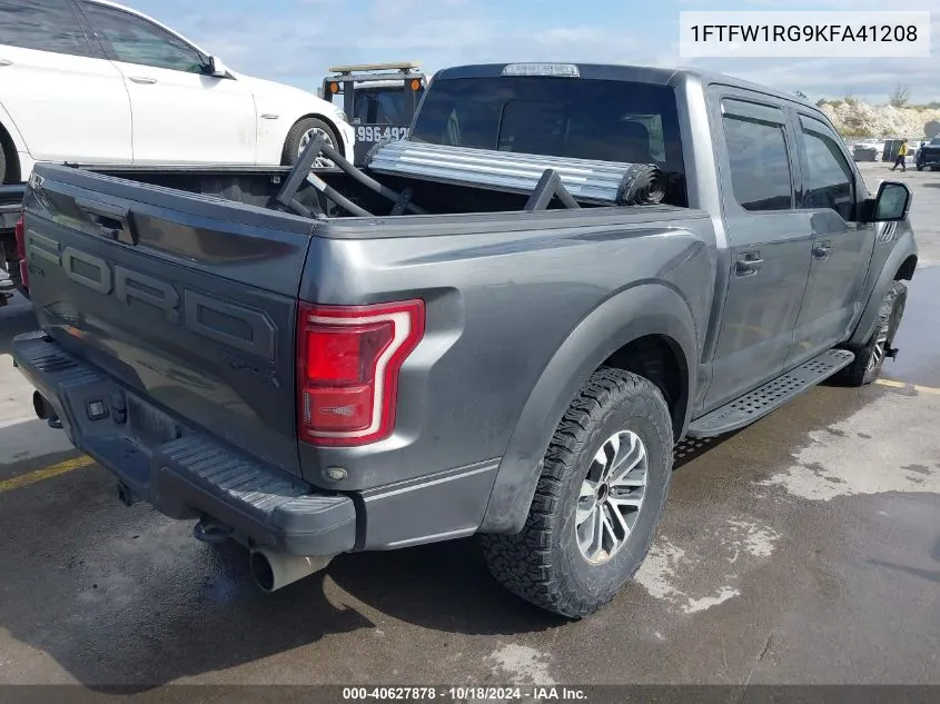 2019 Ford F-150 Raptor VIN: 1FTFW1RG9KFA41208 Lot: 40627878