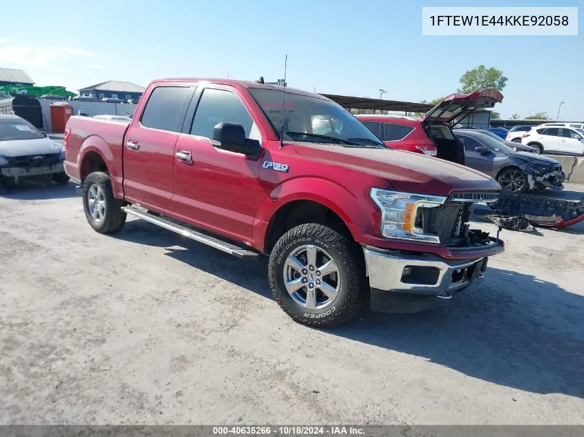 2019 Ford F-150 Xlt VIN: 1FTEW1E44KKE92058 Lot: 40635266