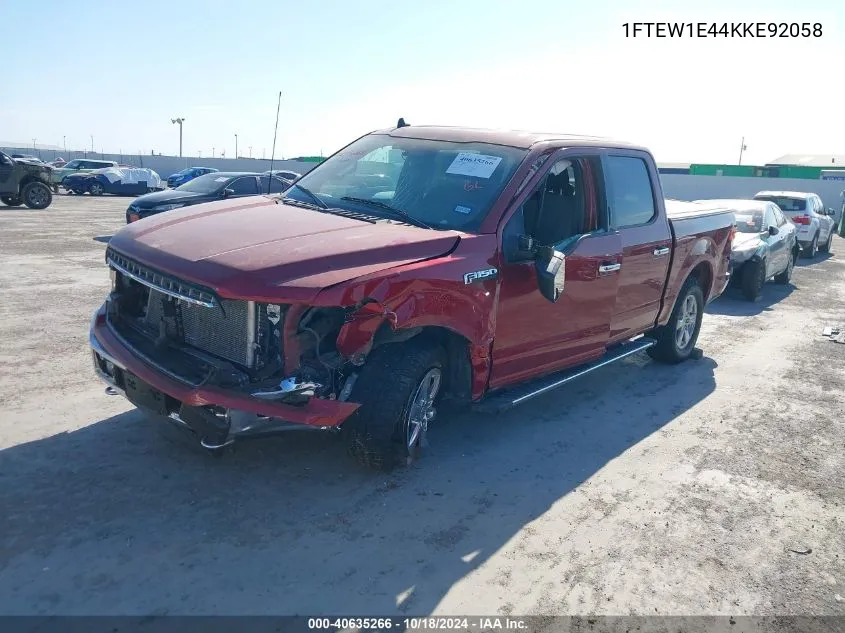 2019 Ford F-150 Xlt VIN: 1FTEW1E44KKE92058 Lot: 40635266