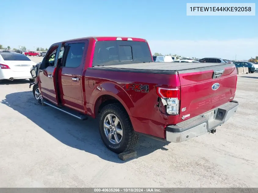 2019 Ford F-150 Xlt VIN: 1FTEW1E44KKE92058 Lot: 40635266