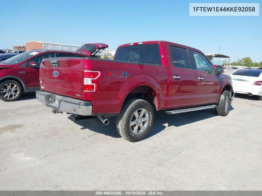 2019 Ford F-150 Xlt VIN: 1FTEW1E44KKE92058 Lot: 40635266