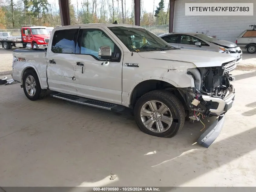 2019 Ford F-150 Lariat VIN: 1FTEW1E47KFB27883 Lot: 40700580