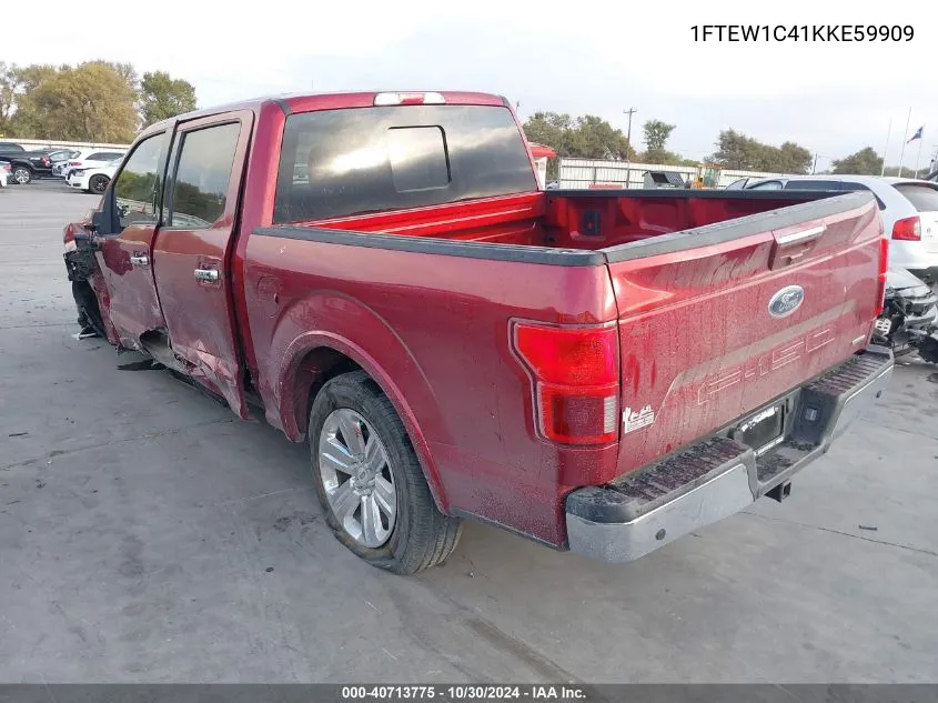 2019 Ford F-150 Lariat VIN: 1FTEW1C41KKE59909 Lot: 40713775