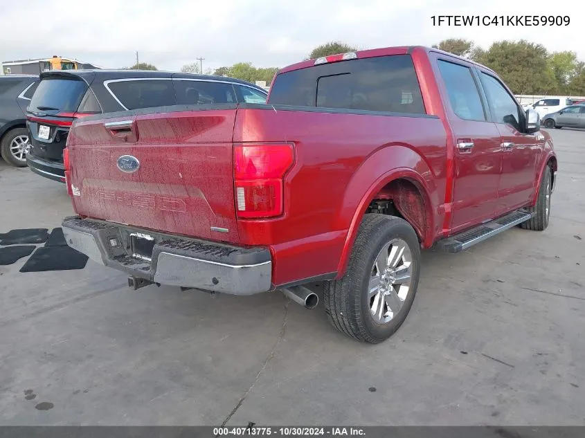 2019 Ford F-150 Lariat VIN: 1FTEW1C41KKE59909 Lot: 40713775