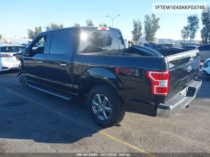 2019 Ford F150 Supercrew VIN: 1FTEW1E43KKF03745 Lot: 40724950