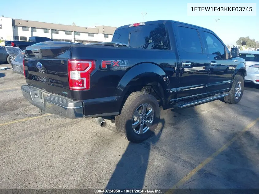 2019 Ford F150 Supercrew VIN: 1FTEW1E43KKF03745 Lot: 40724950