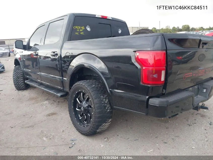 2019 Ford F-150 Lariat VIN: 1FTEW1C46KKC84511 Lot: 40732141