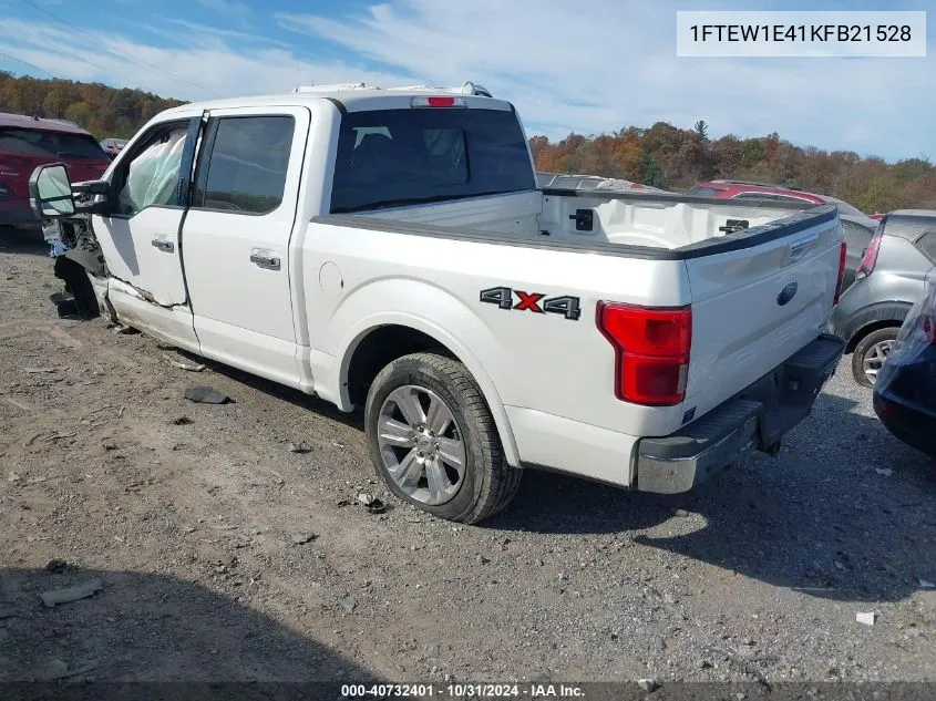 2019 Ford F-150 Lariat VIN: 1FTEW1E41KFB21528 Lot: 40732401