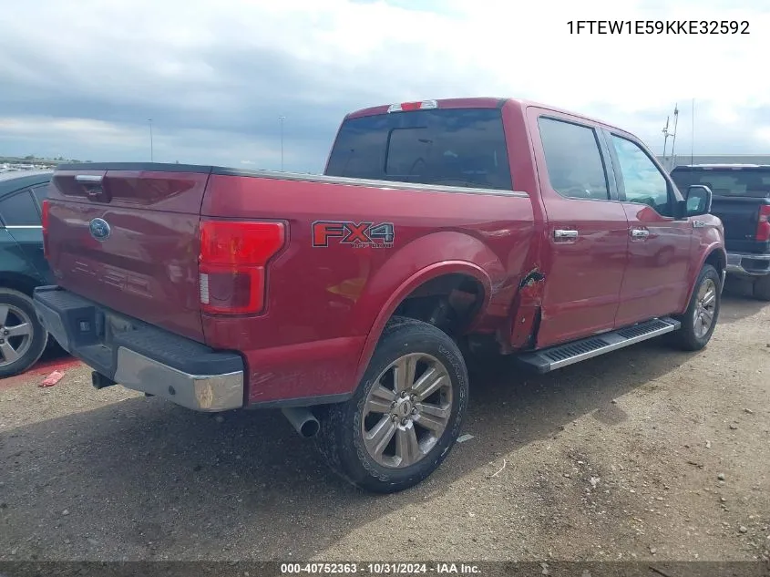 2019 Ford F-150 Lariat VIN: 1FTEW1E59KKE32592 Lot: 40752363