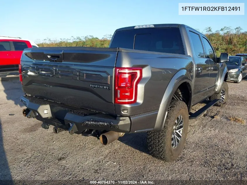 2019 Ford F-150 Raptor VIN: 1FTFW1RG2KFB12491 Lot: 40754370