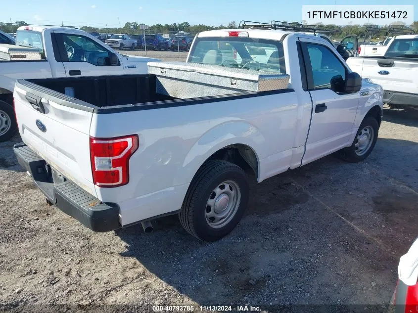 2019 Ford F-150 Xl VIN: 1FTMF1CB0KKE51472 Lot: 40793785