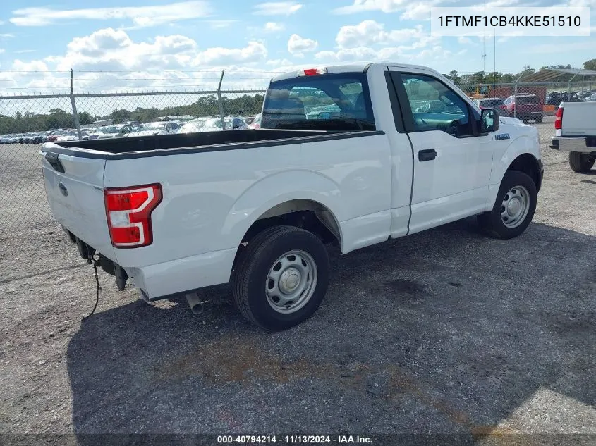 2019 Ford F-150 Xl VIN: 1FTMF1CB4KKE51510 Lot: 40794214