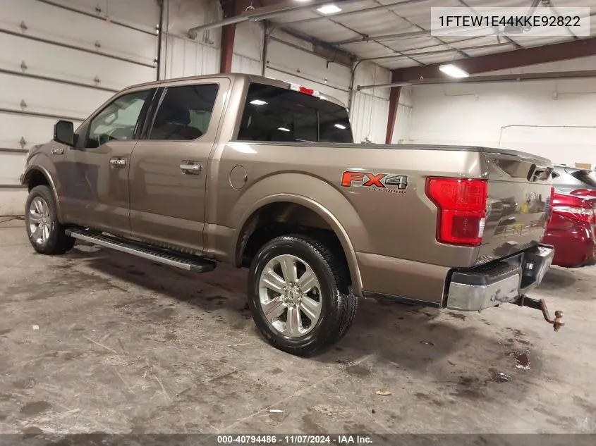 2019 Ford F-150 Lariat VIN: 1FTEW1E44KKE92822 Lot: 40794486