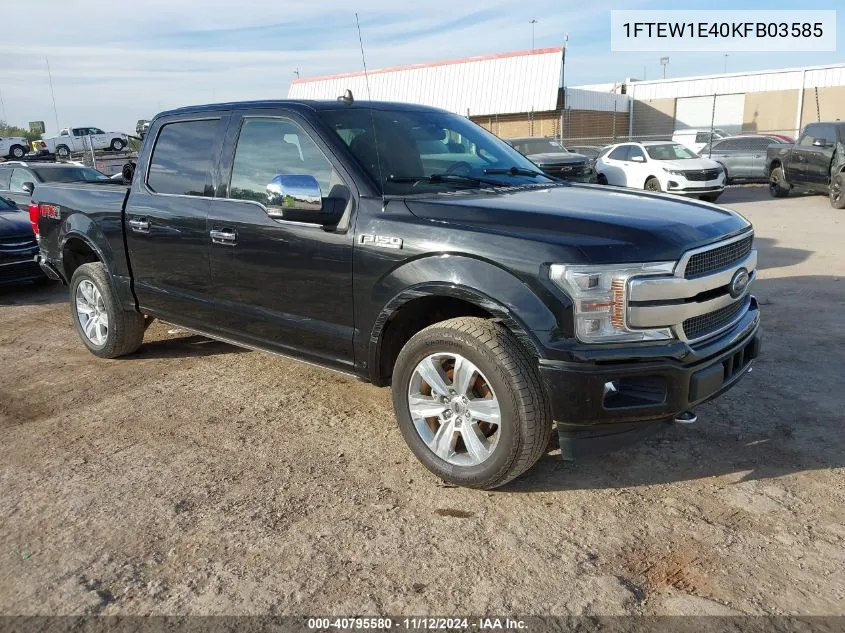 2019 Ford F-150 Platinum VIN: 1FTEW1E40KFB03585 Lot: 40795580