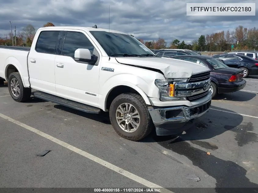 2019 Ford F-150 Lariat VIN: 1FTFW1E16KFC02180 Lot: 40800155