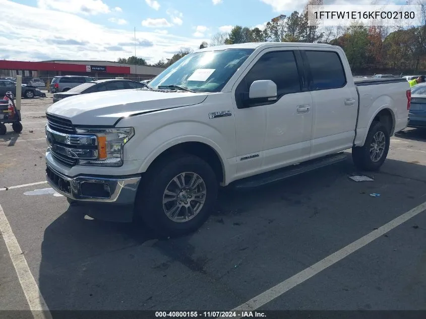 2019 Ford F-150 Lariat VIN: 1FTFW1E16KFC02180 Lot: 40800155